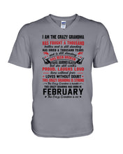 Load image into Gallery viewer, February Crazy Grandma Has Fought A Thousand Battles Cries For Birthday Gift Guys V-Neck
