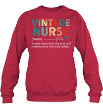Load image into Gallery viewer, Vintage Nurse Knows More Than She Says And Notices More Than You Realize Sweatshirt
