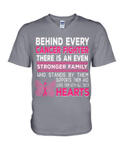 Load image into Gallery viewer, Behind Every Breast Cancer Fighter There Is An Even Stronger Family Guys V-Neck
