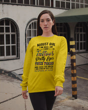 Load image into Gallery viewer, August Girl Has Tattoos Pretty Eyes Thick Thighs For Birthday Gift Unisex Long Sleeve
