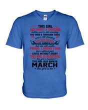 Load image into Gallery viewer, This Girl Has Fought A Thousand This Girl Was Born In March Guys V-Neck
