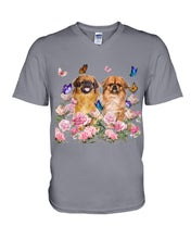 Load image into Gallery viewer, Pekingese With Peonies Gift For Dog Lovers Guys V-Neck
