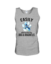Load image into Gallery viewer, Easily Distracted By Dogs And Dragonflies Gift For Dog Lovers Unisex Tank Top
