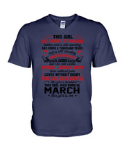 Load image into Gallery viewer, This Girl Has Fought A Thousand This Girl Was Born In March Guys V-Neck
