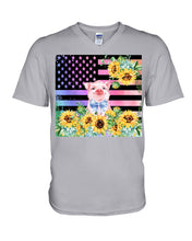 Load image into Gallery viewer, Pig America Flag Sunflower Special Custom Design Guys V-Neck
